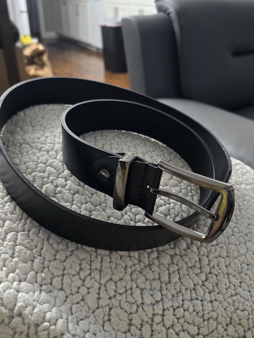 Classic Black Leather Men's Belt with Silver Buckle